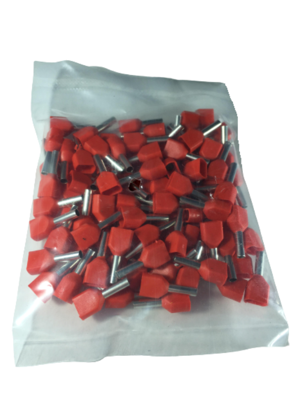 Pini dubli rosii 1,5mm conectori terminal de sertizare izolati tubulari 100 buc