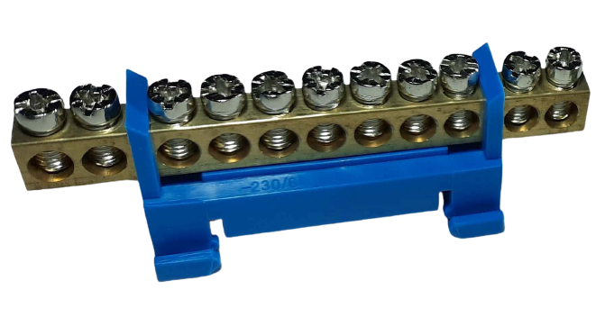 Clema terminala bareta pentru nul albastra pe sina 11 gauri max 16mm2 63A